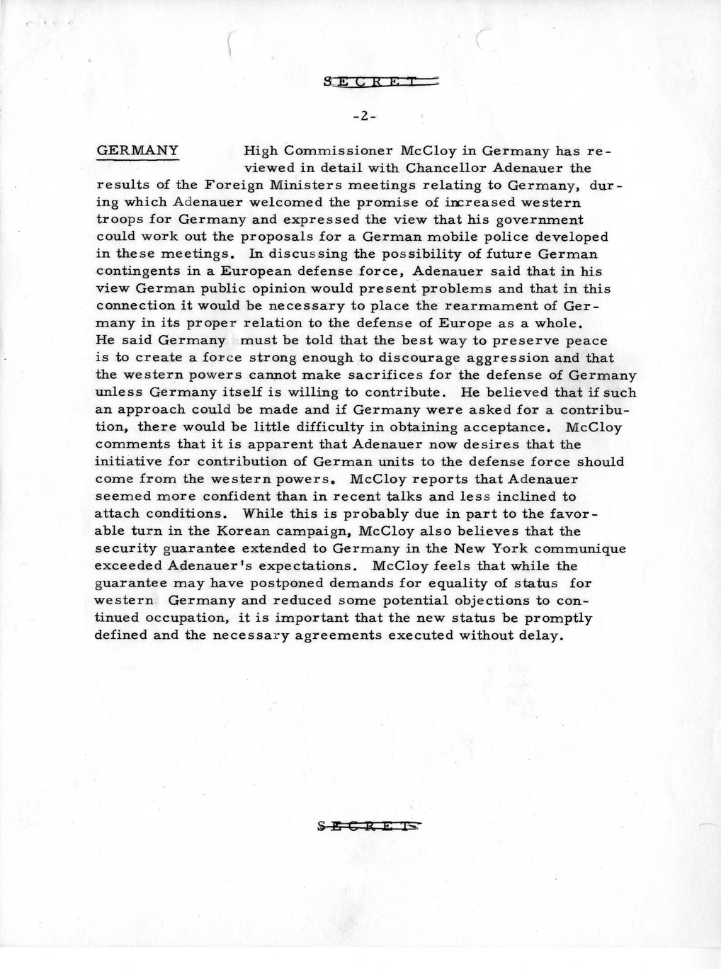 Memorandum, Department of State Summary of Telegrams