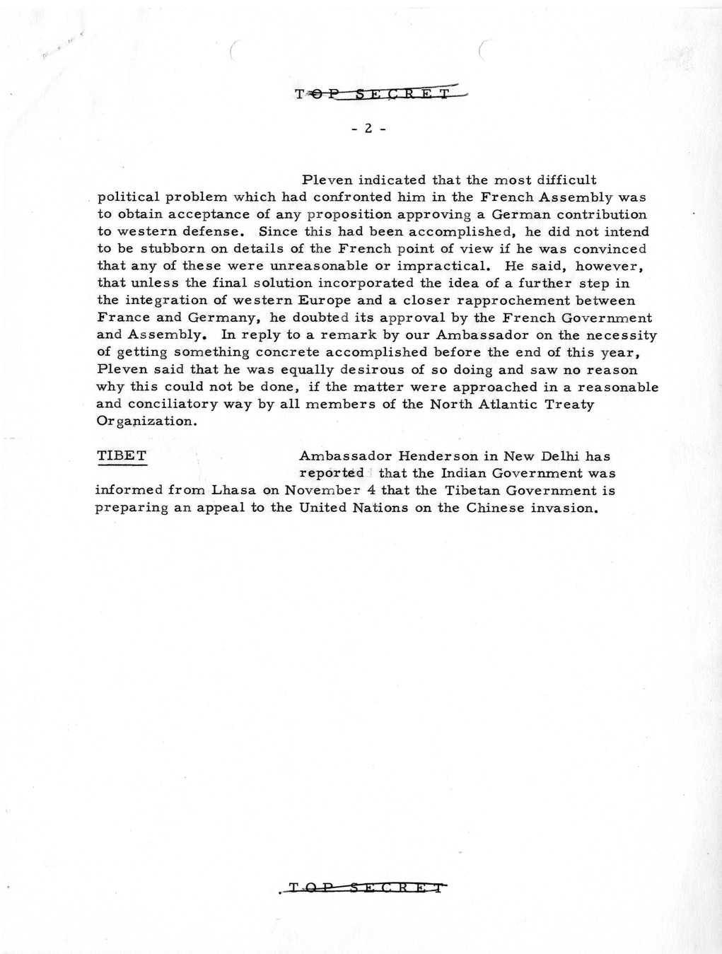 Memorandum, State Department Summary of Telegrams