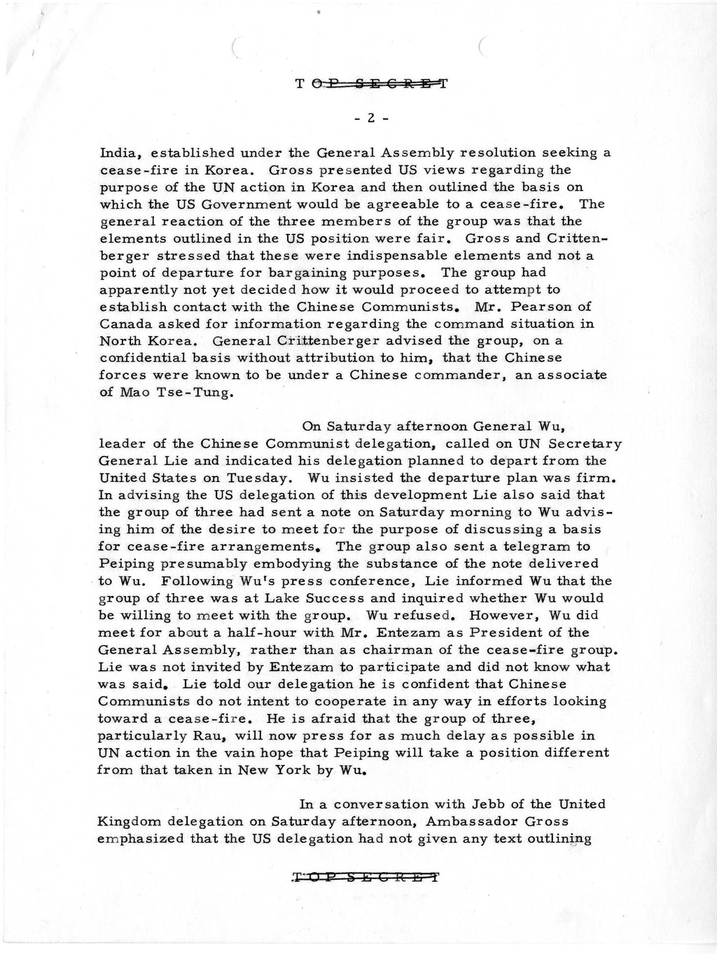 Memorandum, Department of State Summary of Telegrams