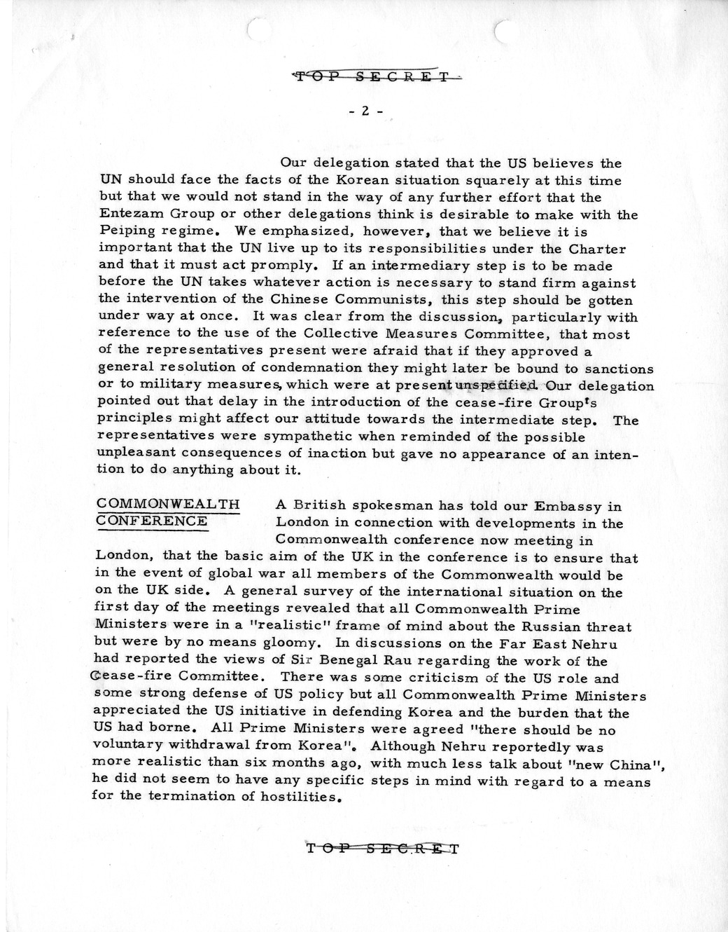 Memorandum, State Department Summary of Telegrams