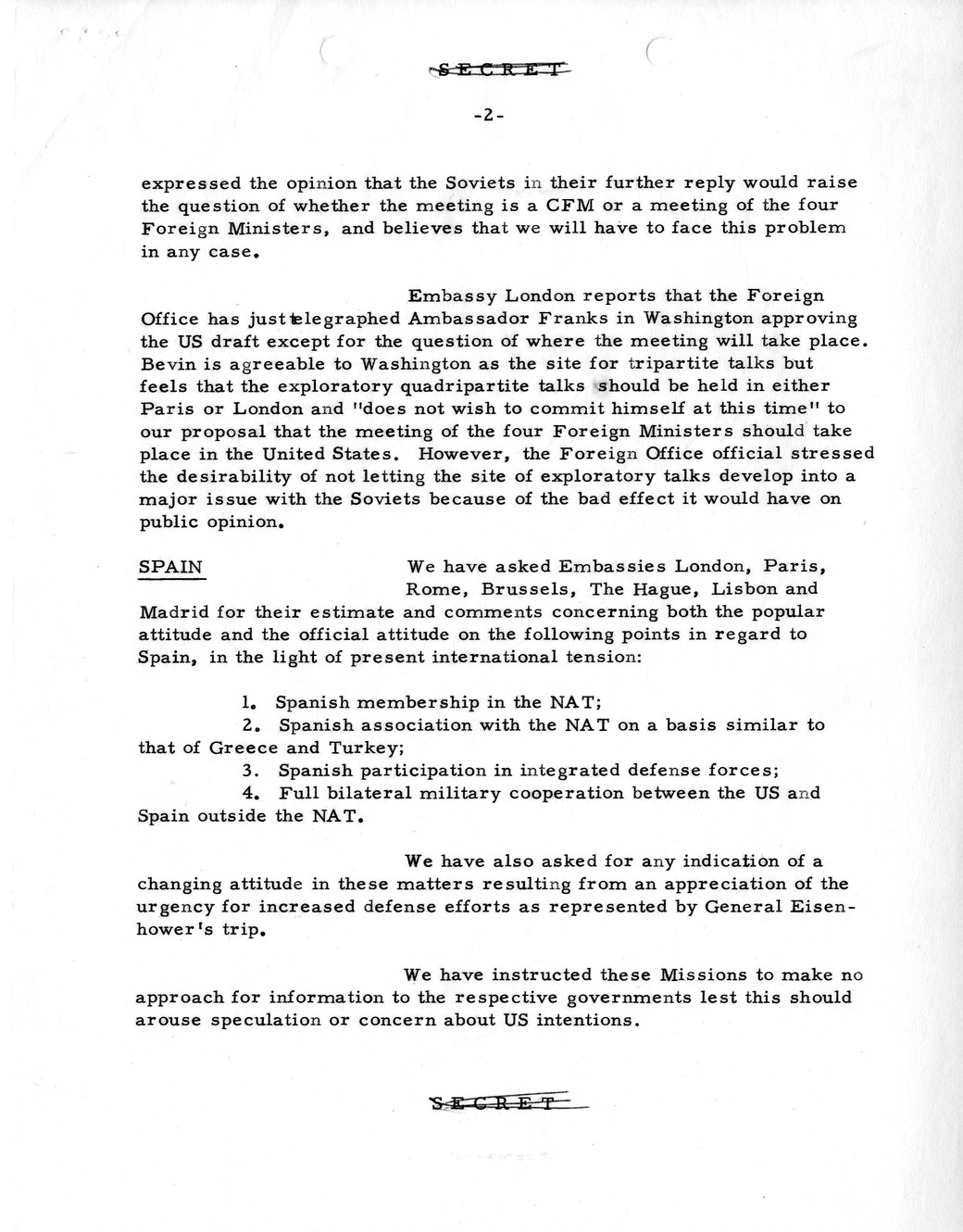 Memorandum, State Department Summary of Telegrams