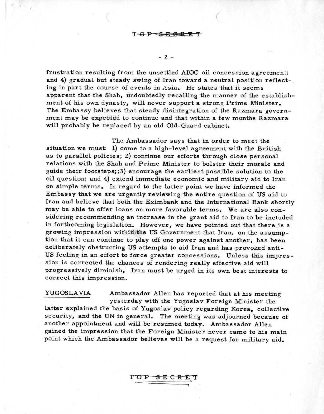 Memorandum, State Department Summary of Telegrams