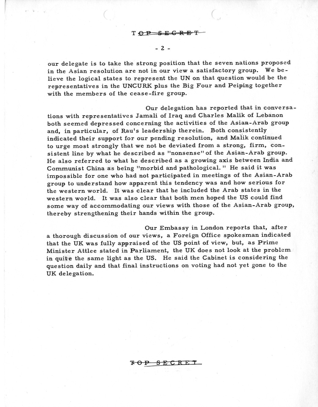 Memorandum, State Department Summary of Telegrams