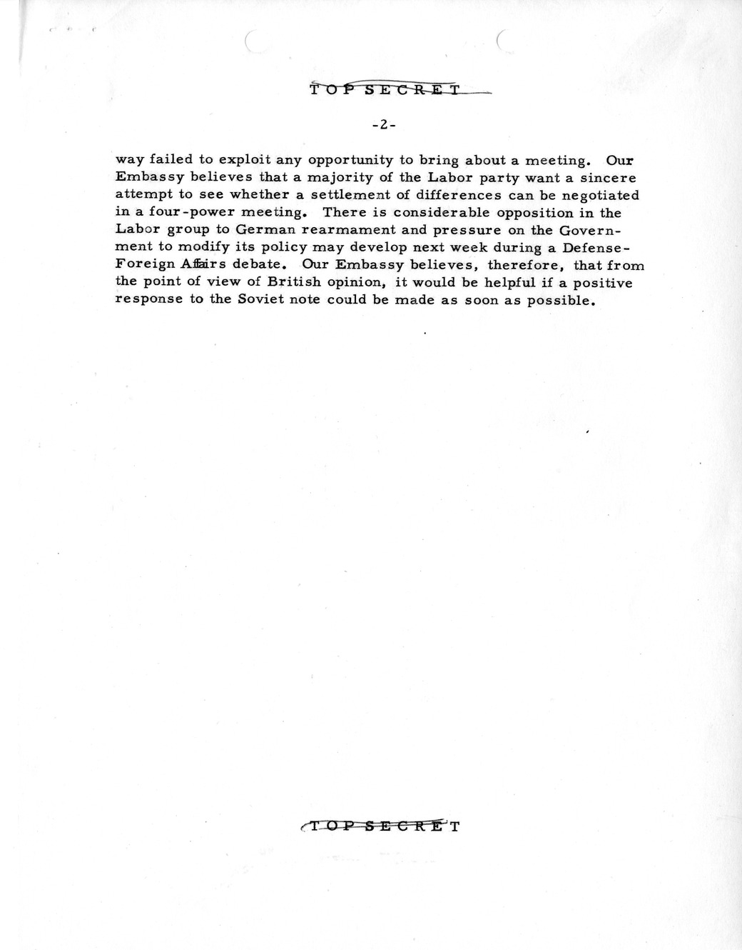Memorandum, State Department Summary of Telegrams