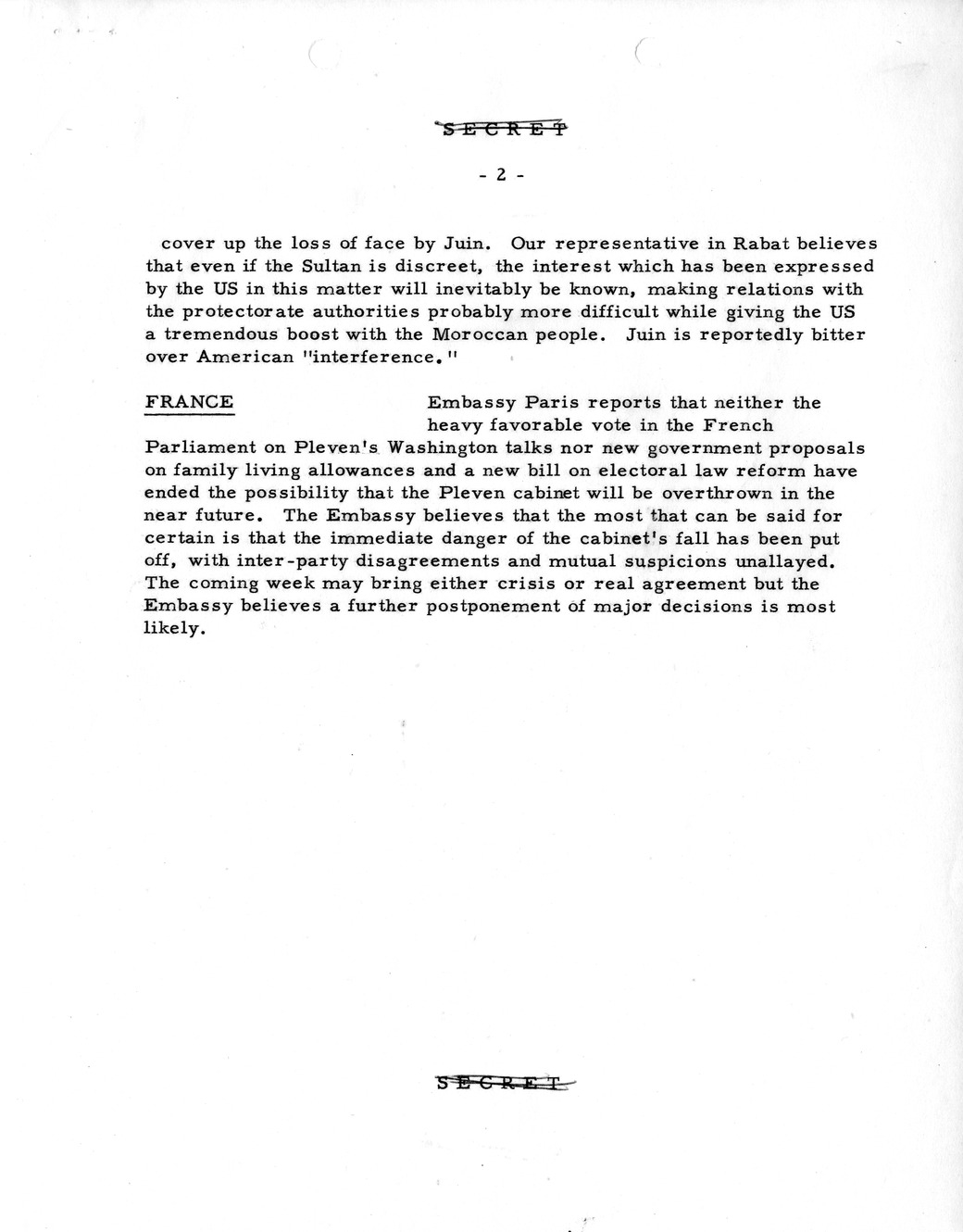 Memorandum, State Department Summary of Telegrams