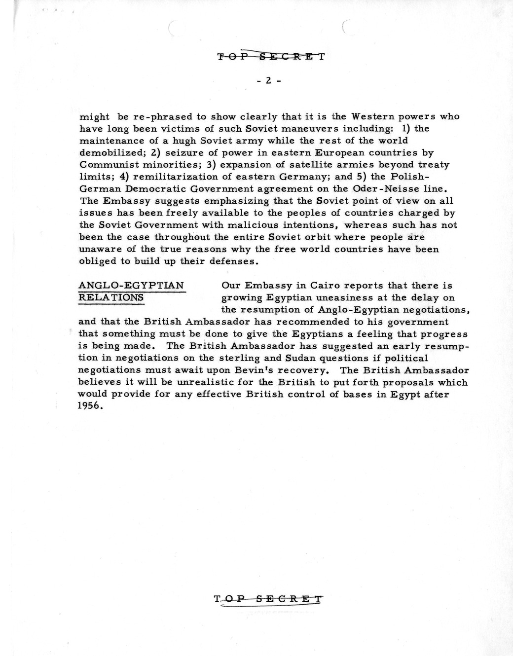 Memorandum, State Department Summary of Telegrams