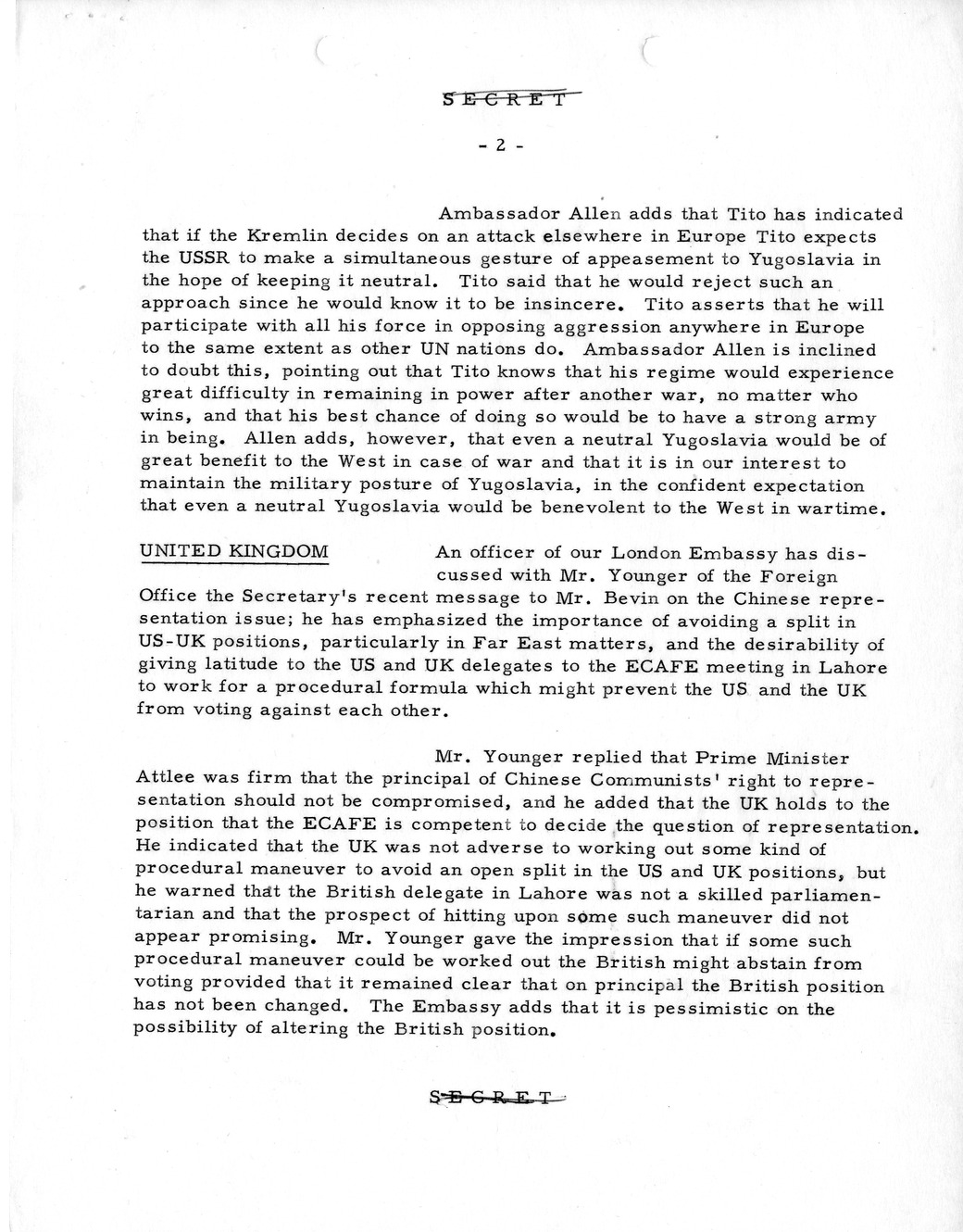 Memorandum, State Department Summary of Telegrams