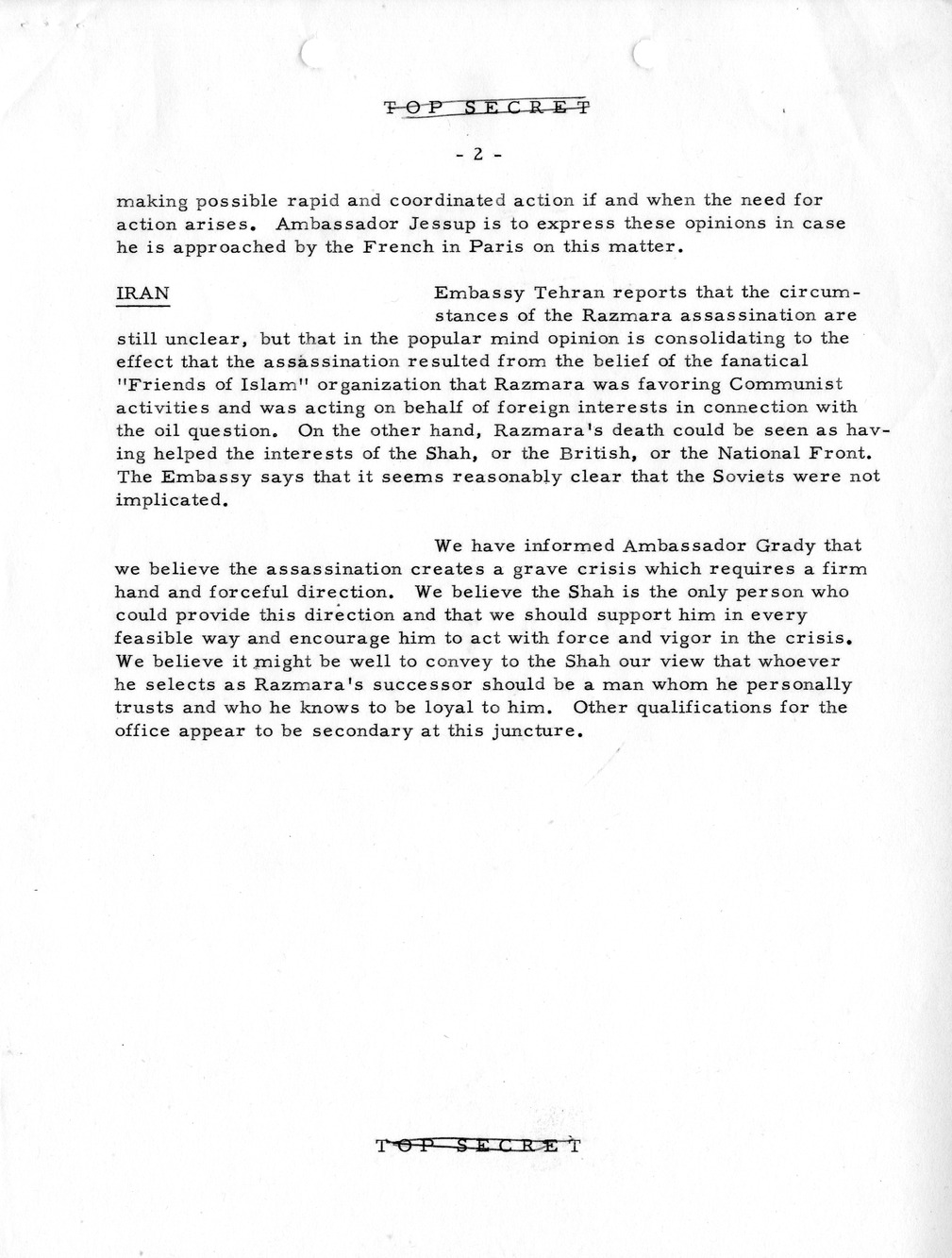 Memorandum, State Department Summary of Telegrams