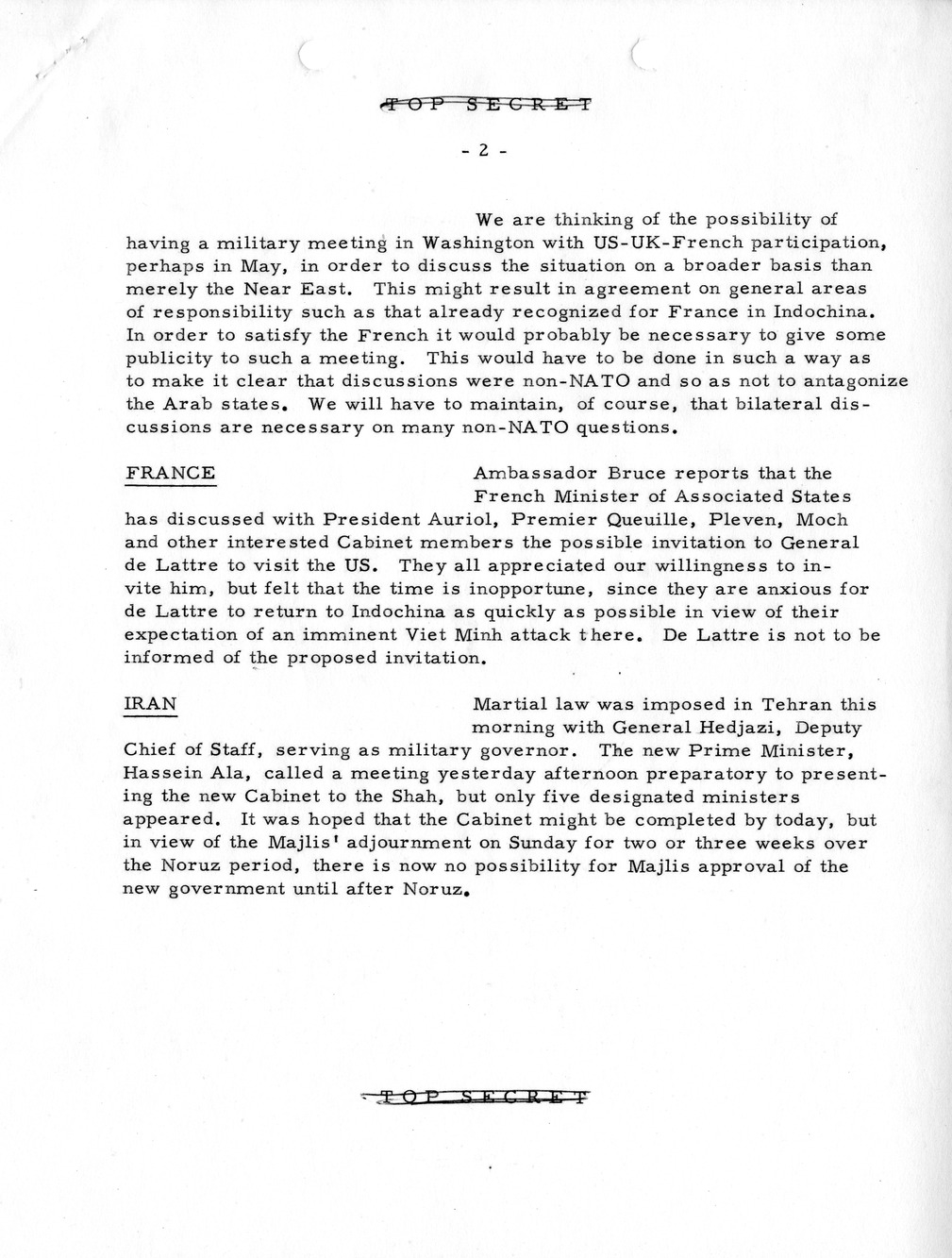 Memorandum, State Department Summary of Telegrams