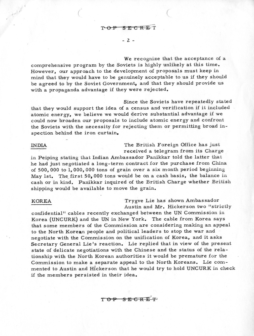 Memorandum, State Department Summary of Telegrams