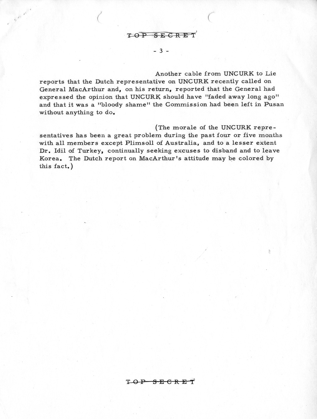 Memorandum, State Department Summary of Telegrams