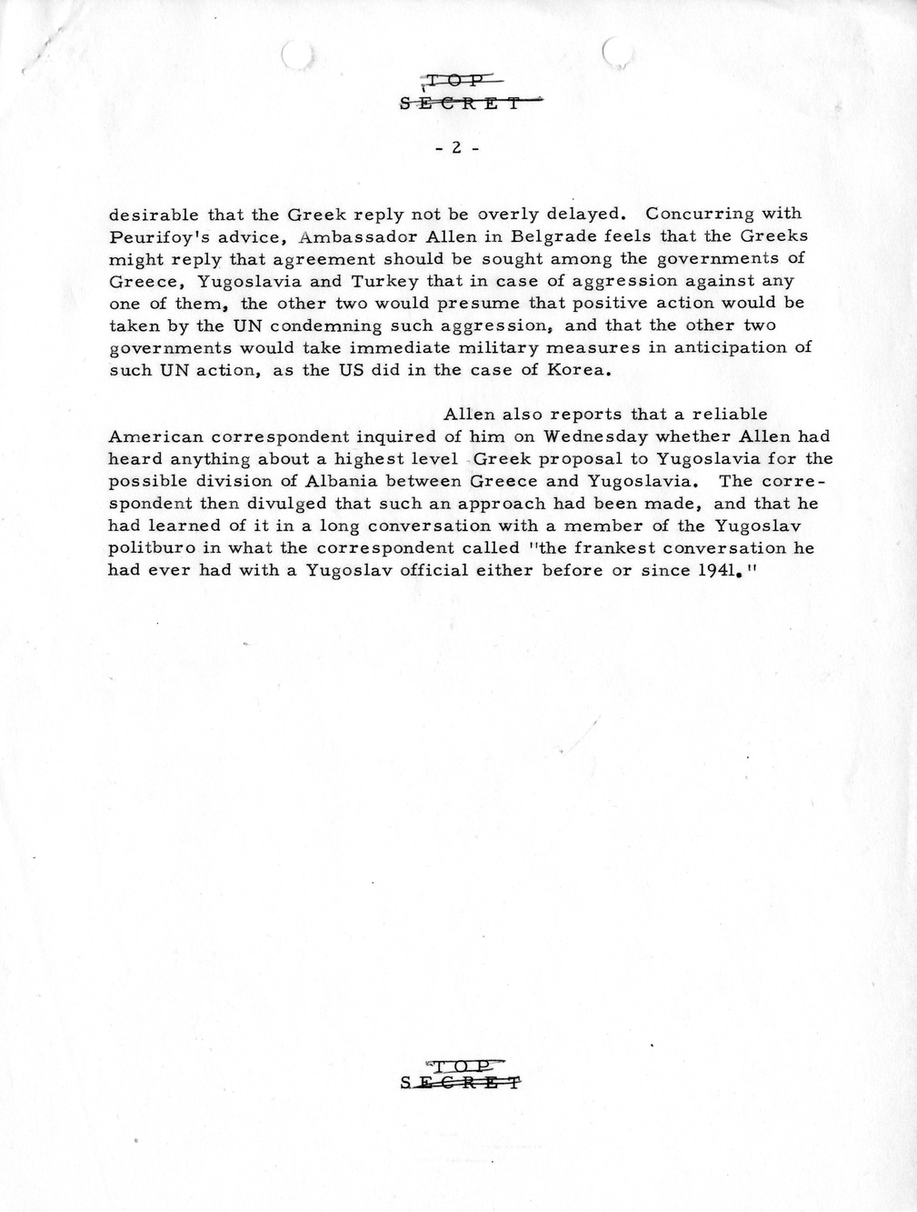 Memorandum, State Department Summary of Telegrams