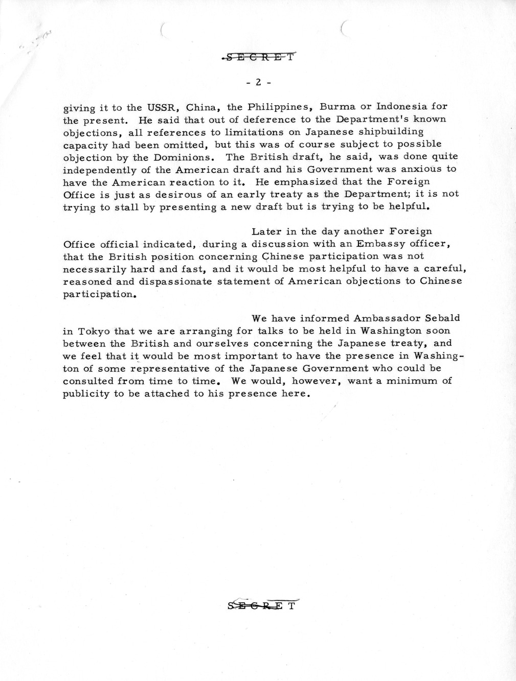 Memorandum, State Department Summary of Telegrams