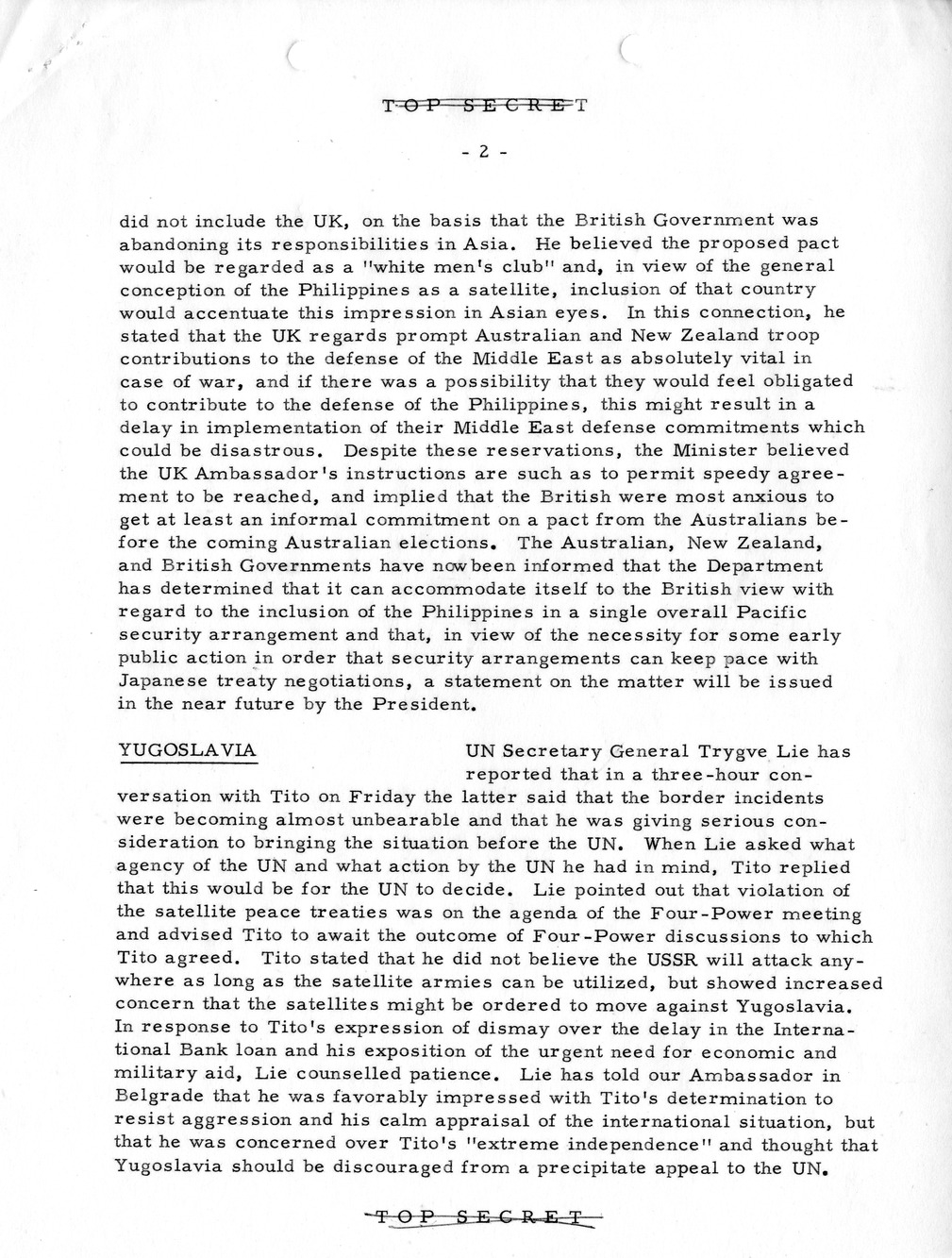 Memorandum, State Department Summary of Telegrams