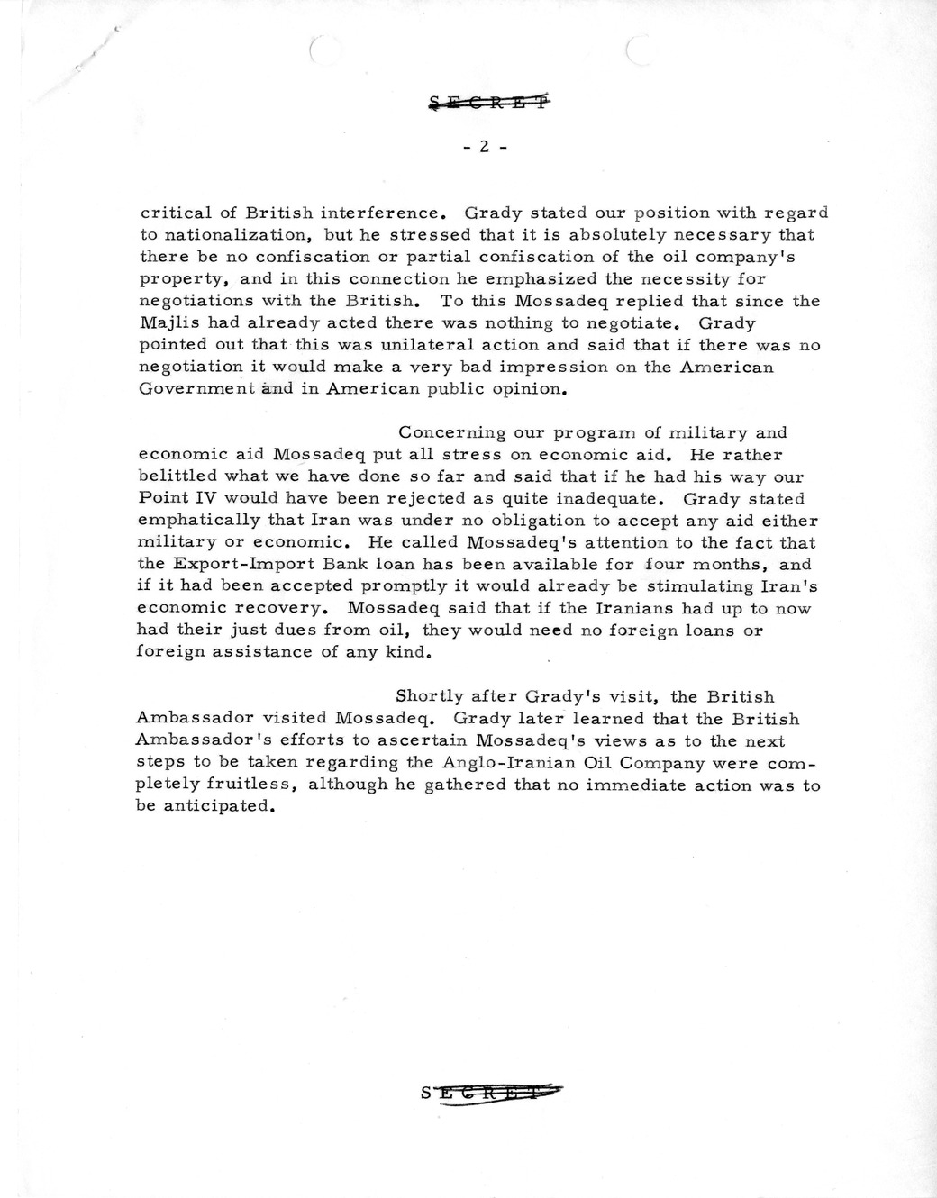 Memorandum, State Department Summary of Telegrams