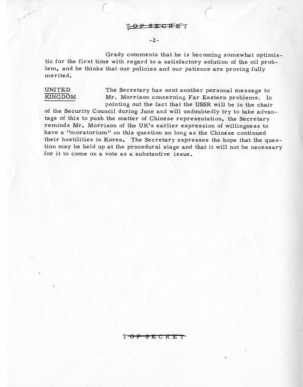 Memorandum, State Department Summary of Telegrams