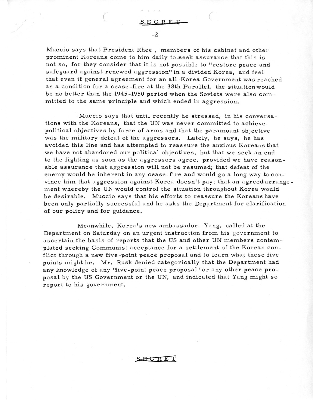 Memorandum, State Department Summary of Telegrams