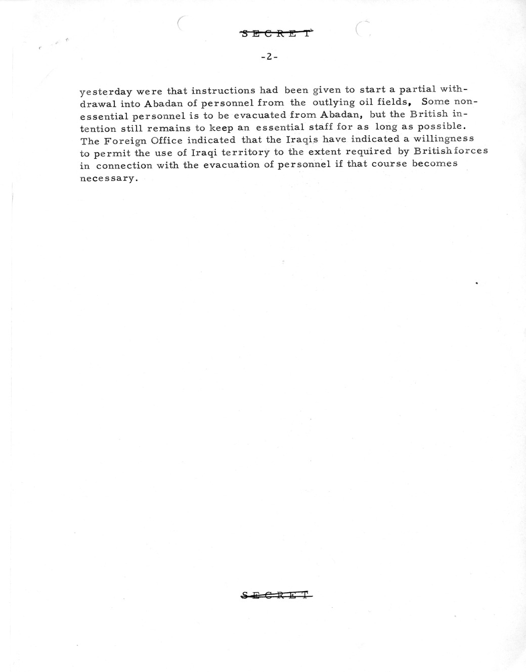 Memorandum, State Department Summary of Telegrams