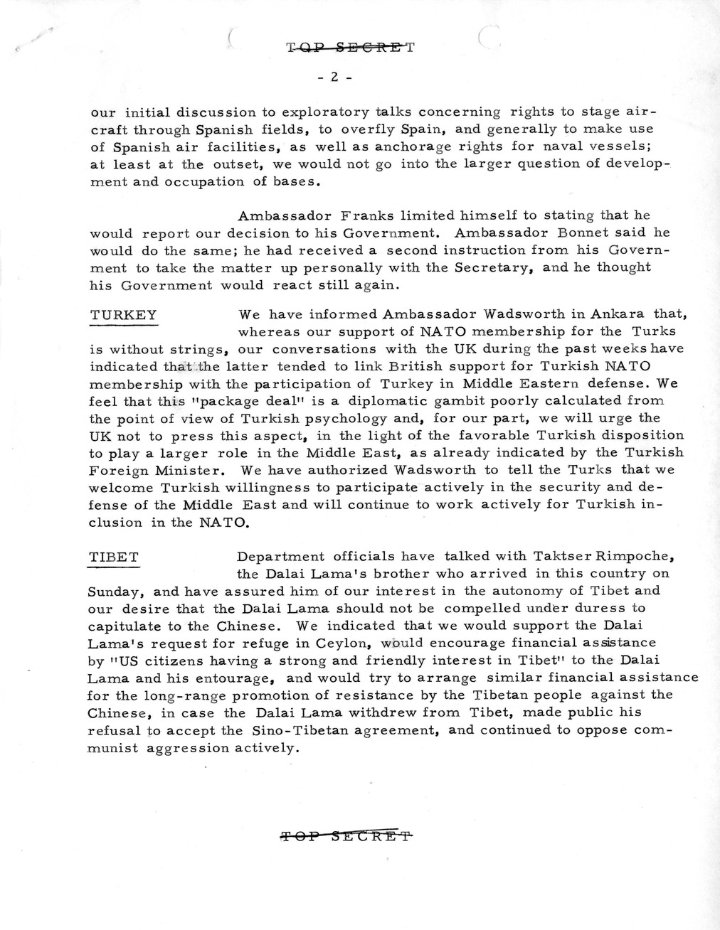 Memorandum, State Department Summary of Telegrams