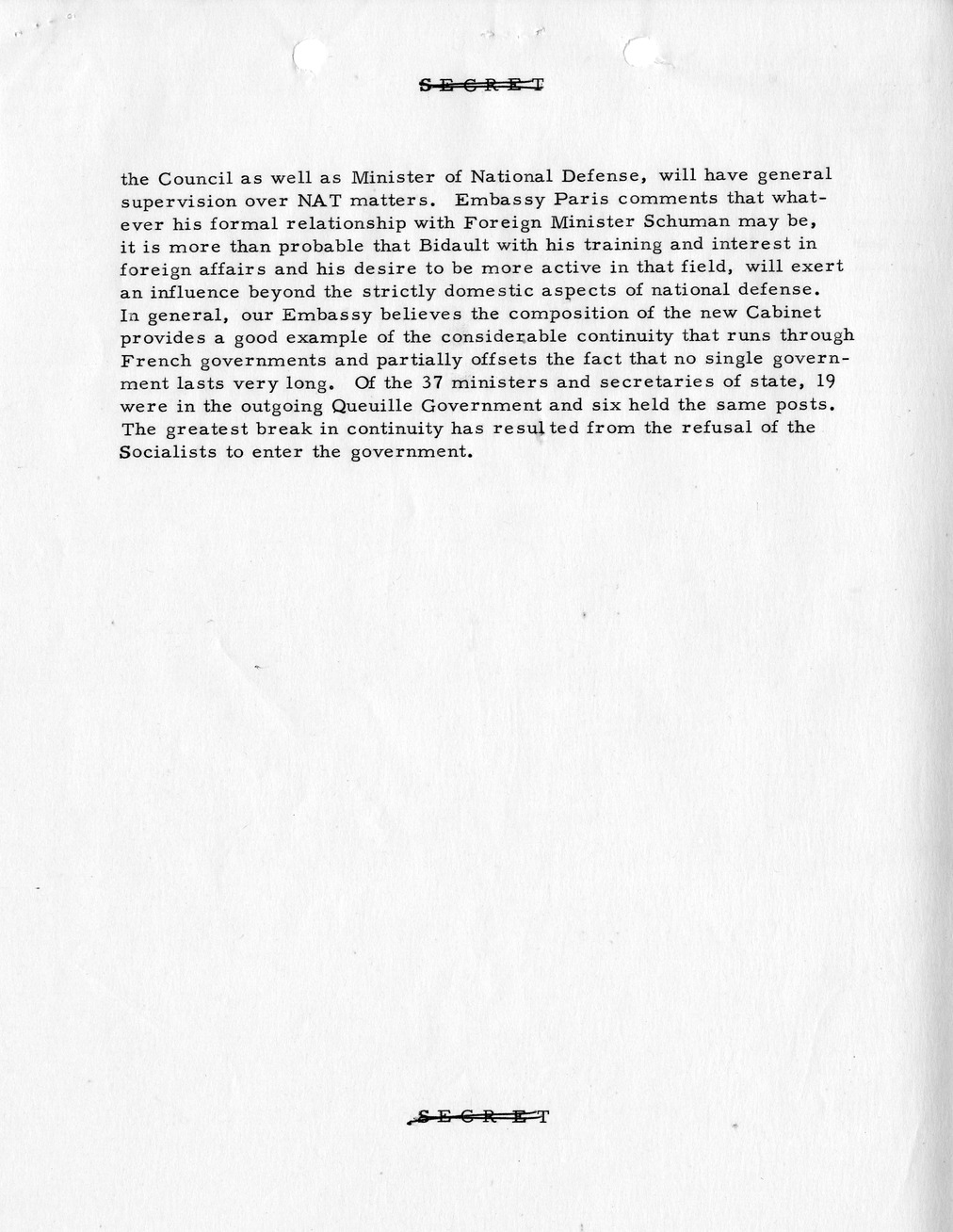 Memorandum, State Department Summary of Telegrams