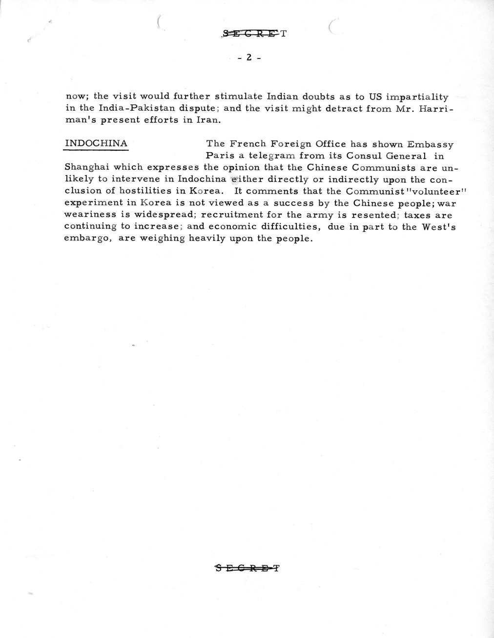 Memorandum, State Department Summary of Telegrams