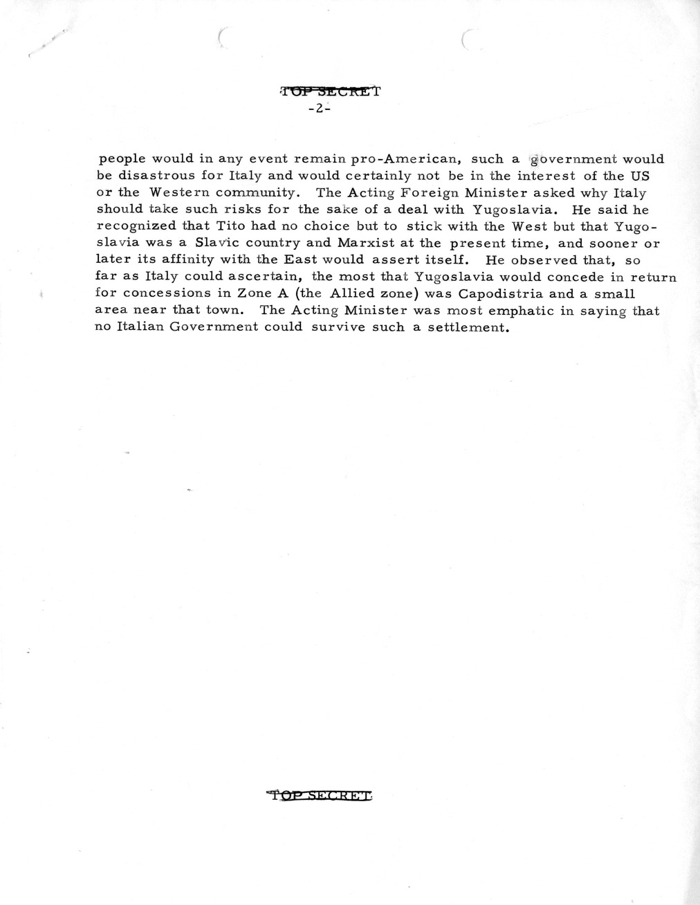 Memorandum, State Department Summary of Telegrams