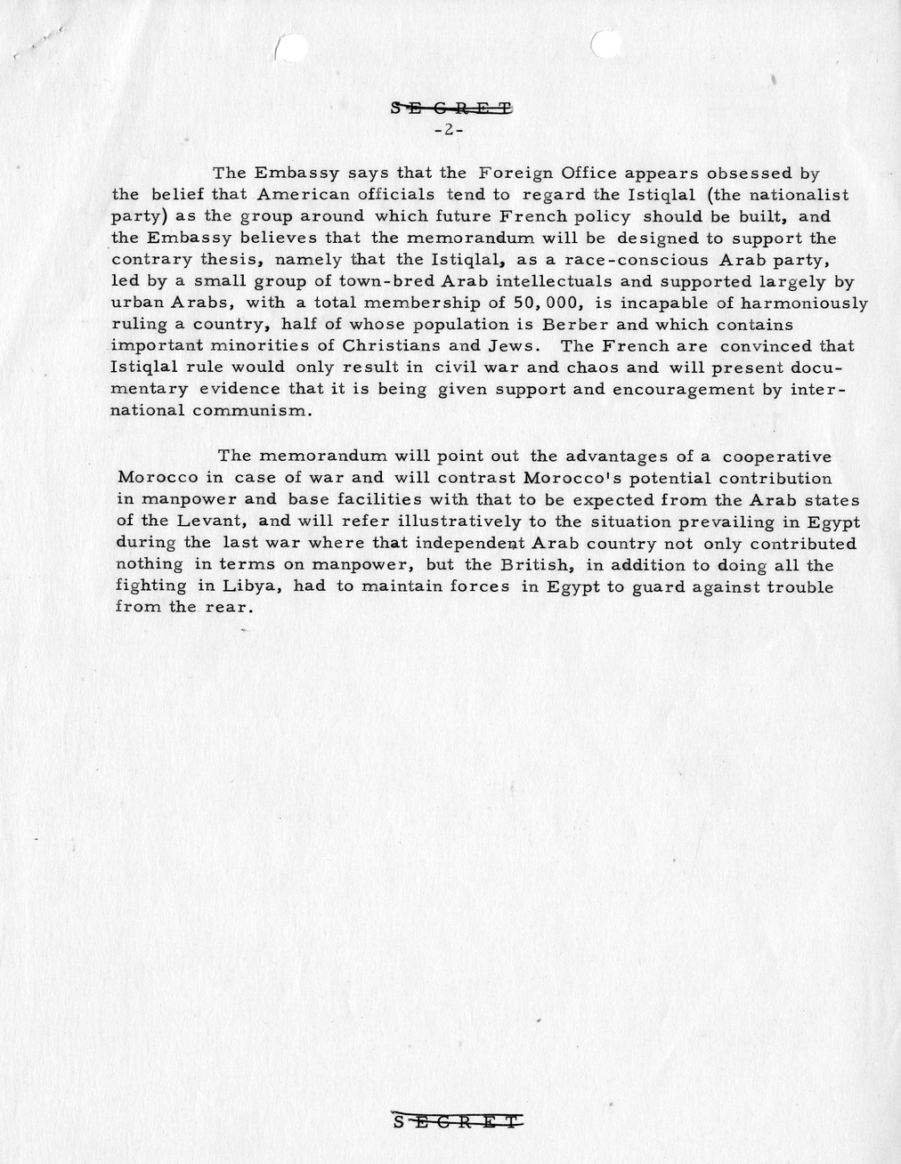 Memorandum, State Department Summary of Telegrams