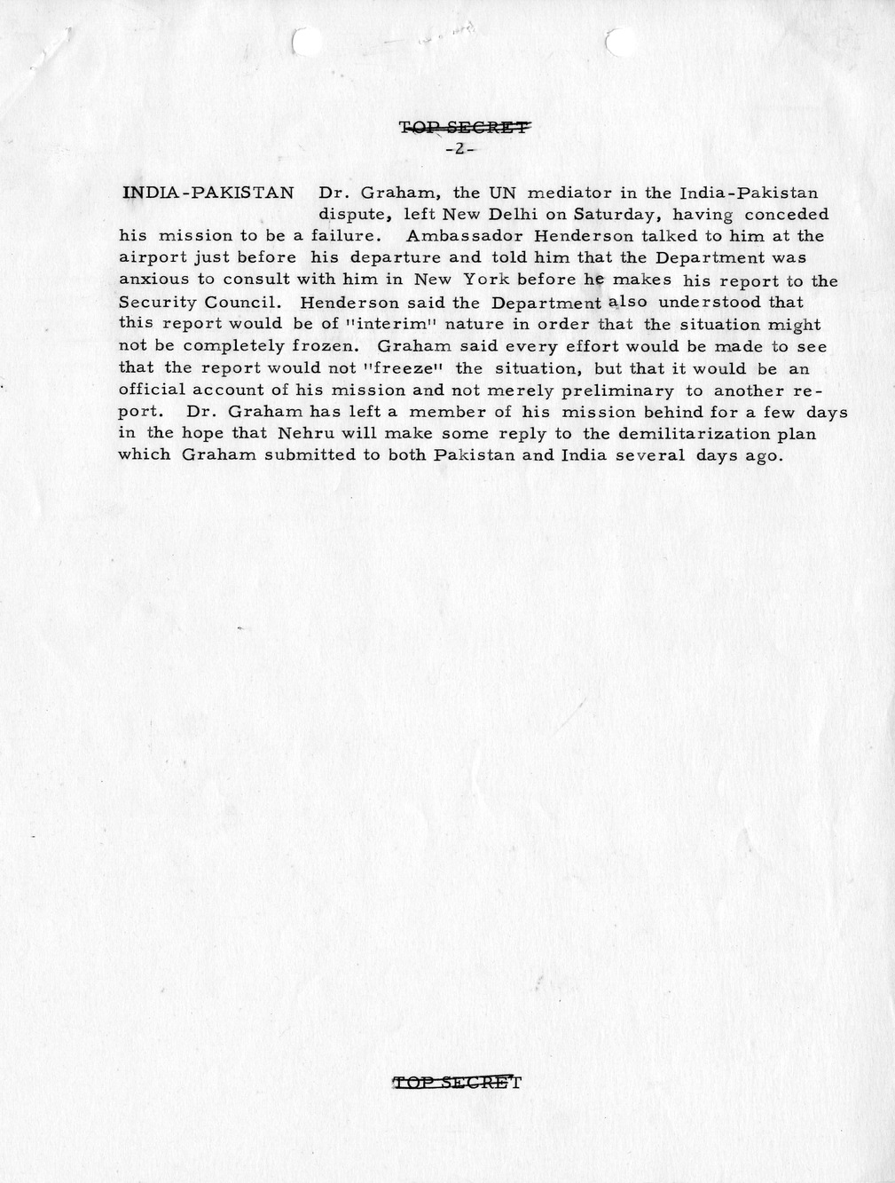 Memorandum, State Department Summary of Telegrams