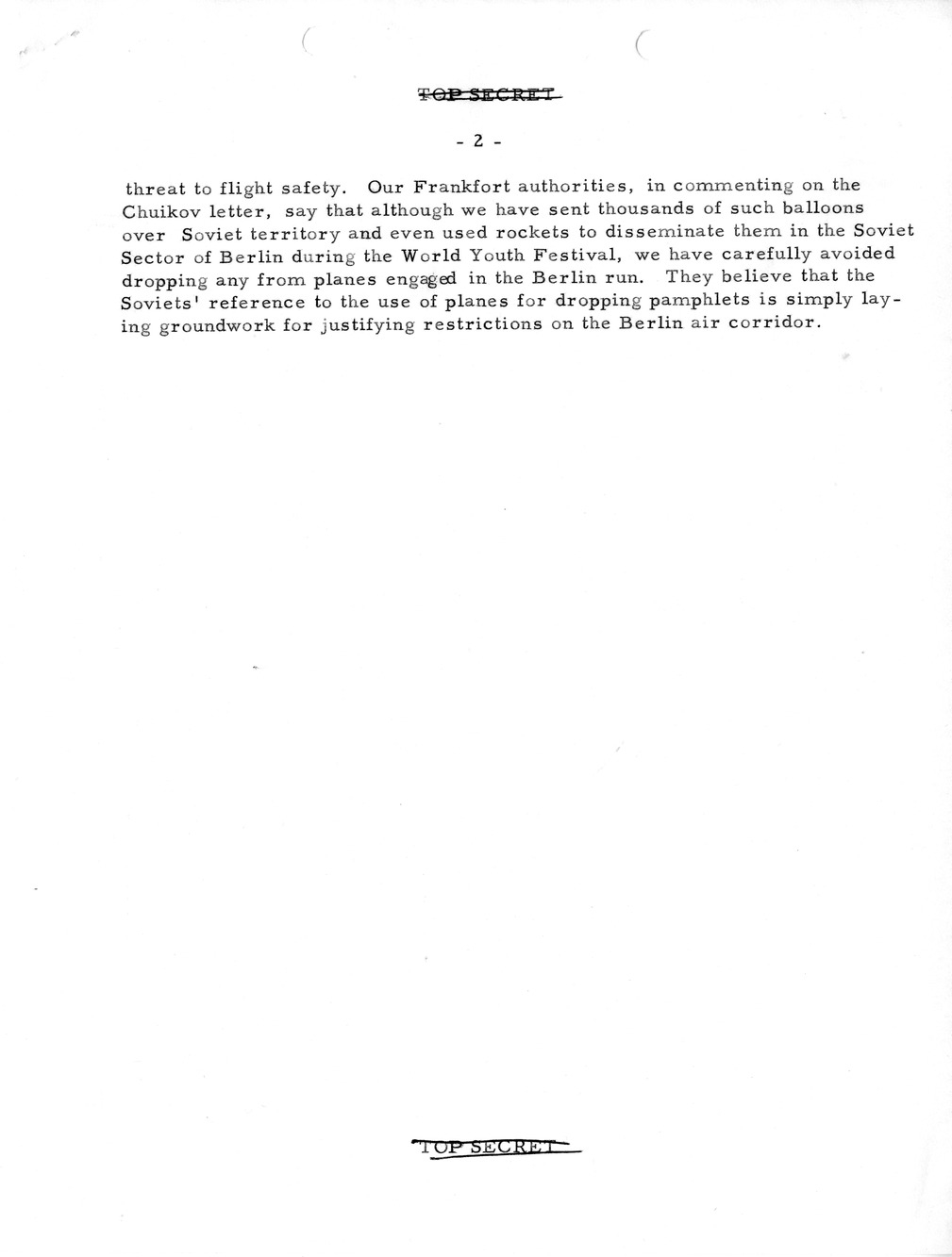 Memorandum, State Department Summary of Telegrams