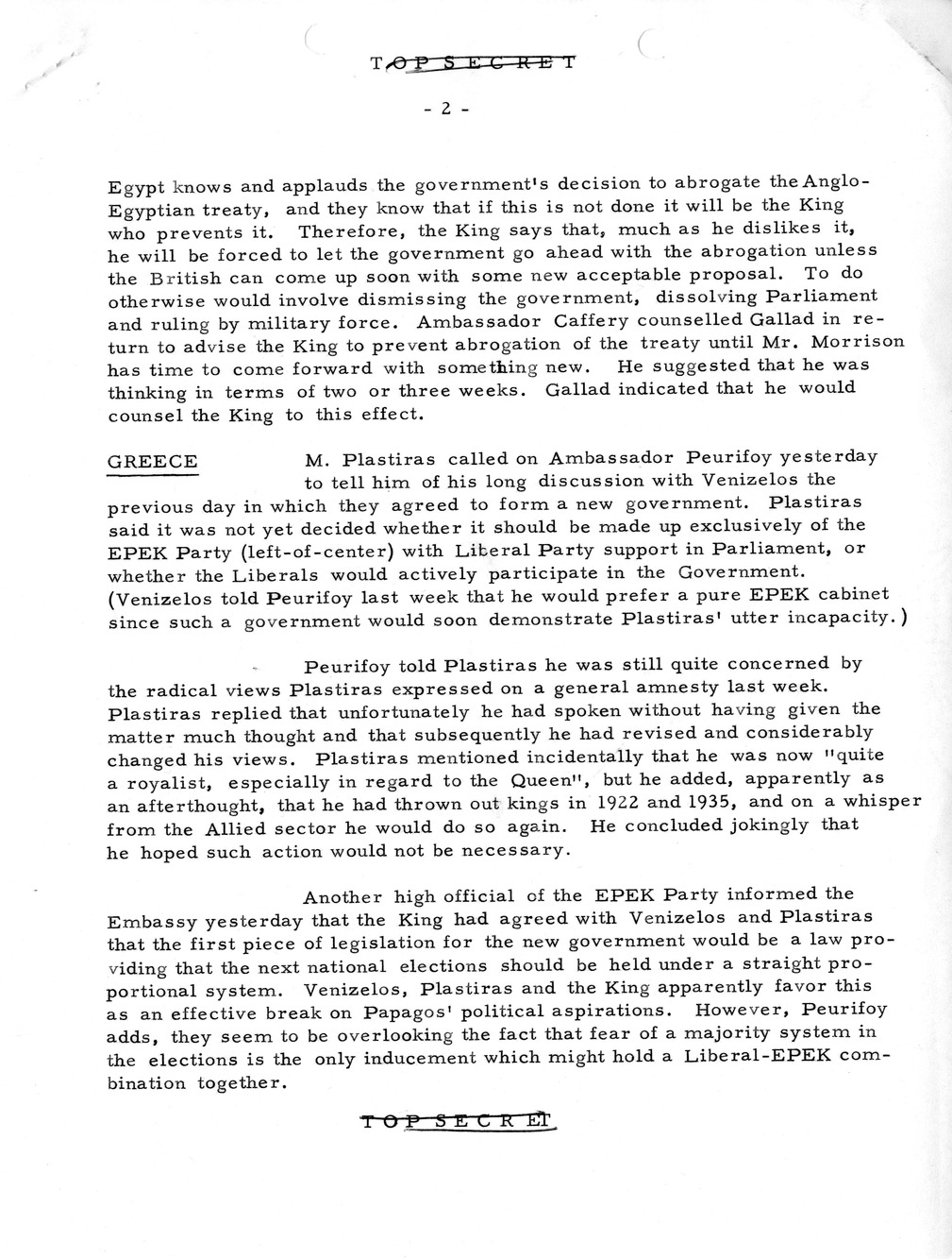 Memorandum, State Department Summary of Telegrams