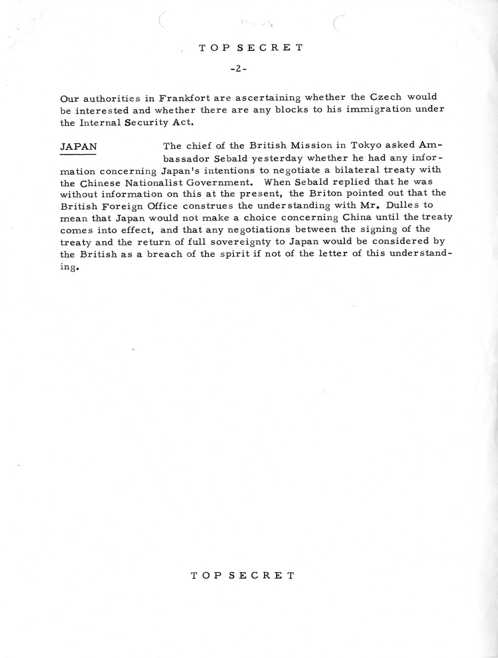 Memorandum, State Department Summary of Telegrams