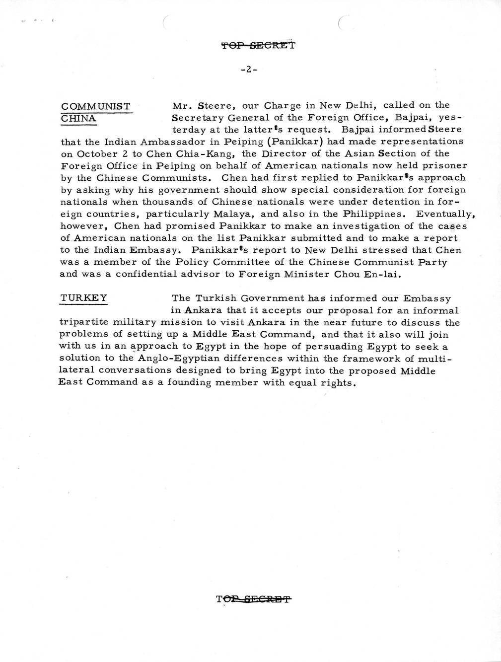 Memorandum, State Department Summary of Telegrams
