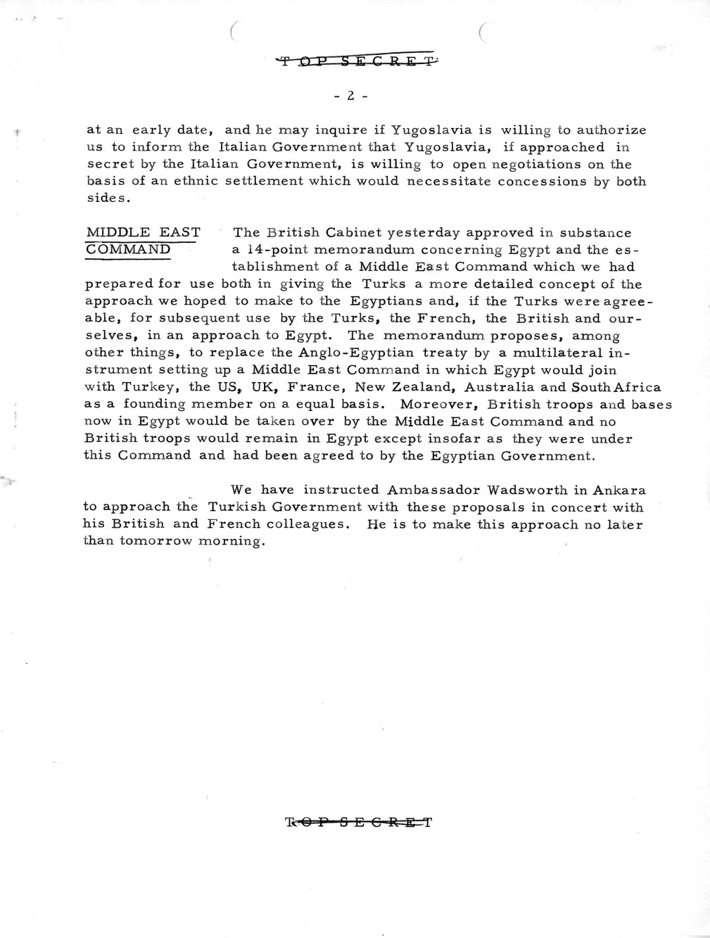 Memorandum, State Department Summary of Telegrams
