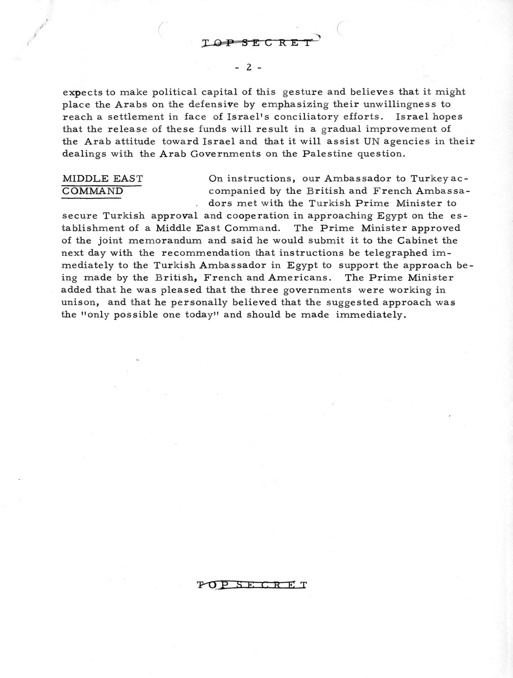 Memorandum, State Department Summary of Telegrams