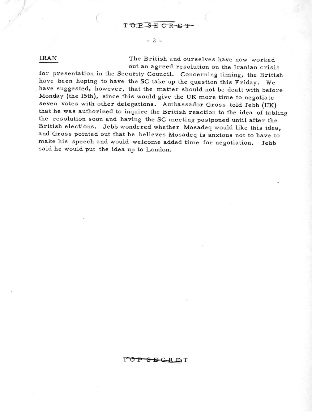 Memorandum, State Department Summary of Telegrams