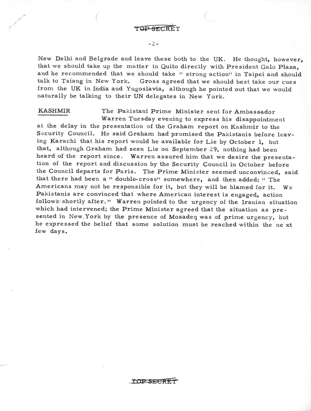 Memorandum, State Department Summary of Telegrams