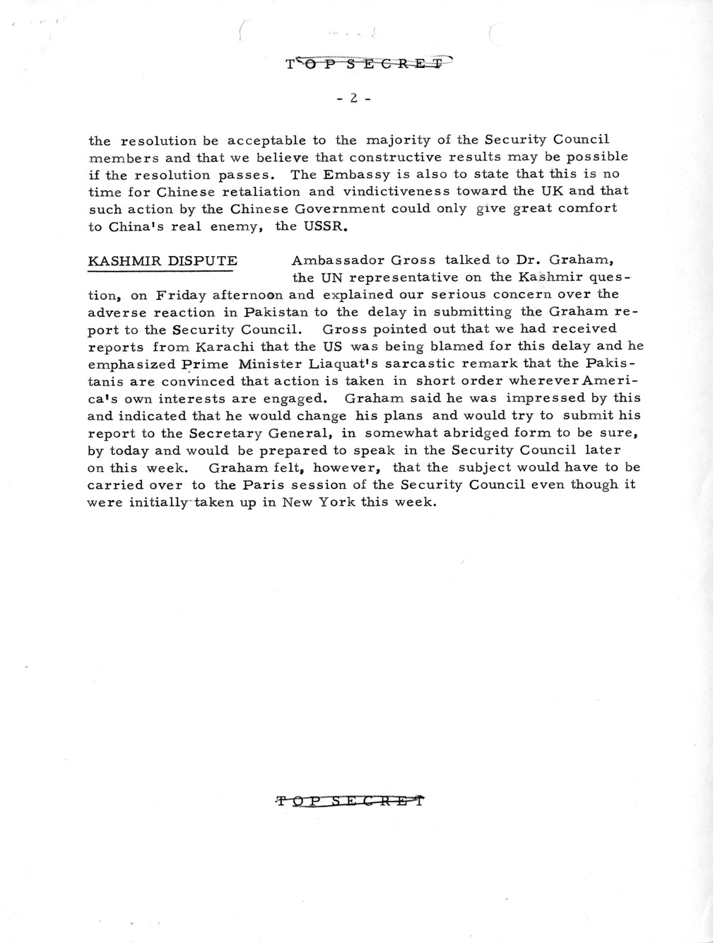 Memorandum, State Department Summary of Telegrams