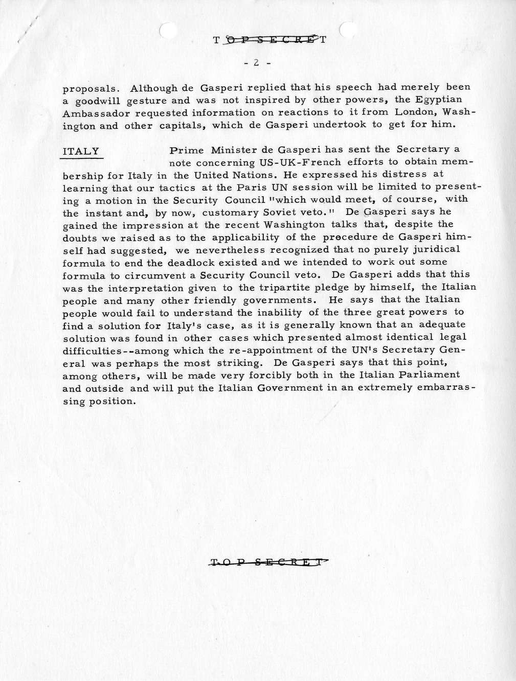 Memorandum, State Department Summary of Telegrams