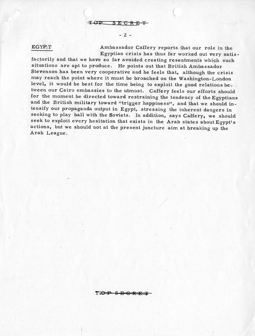 Memorandum, State Department Summary of Telegrams
