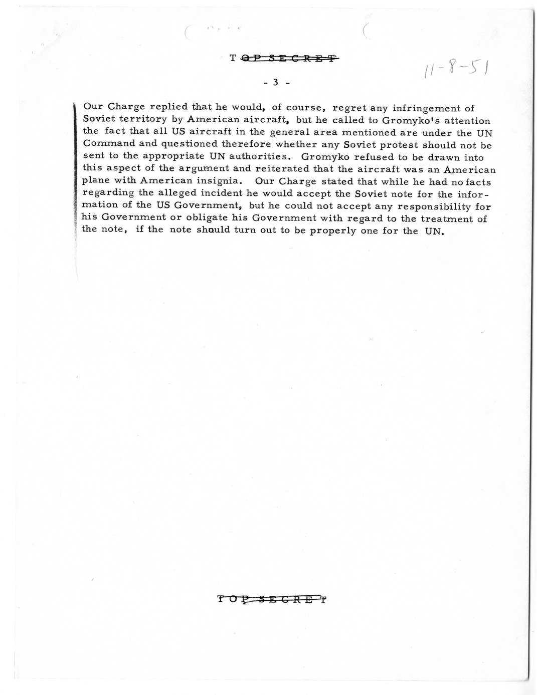 Memorandum, State Department Summary of Telegrams