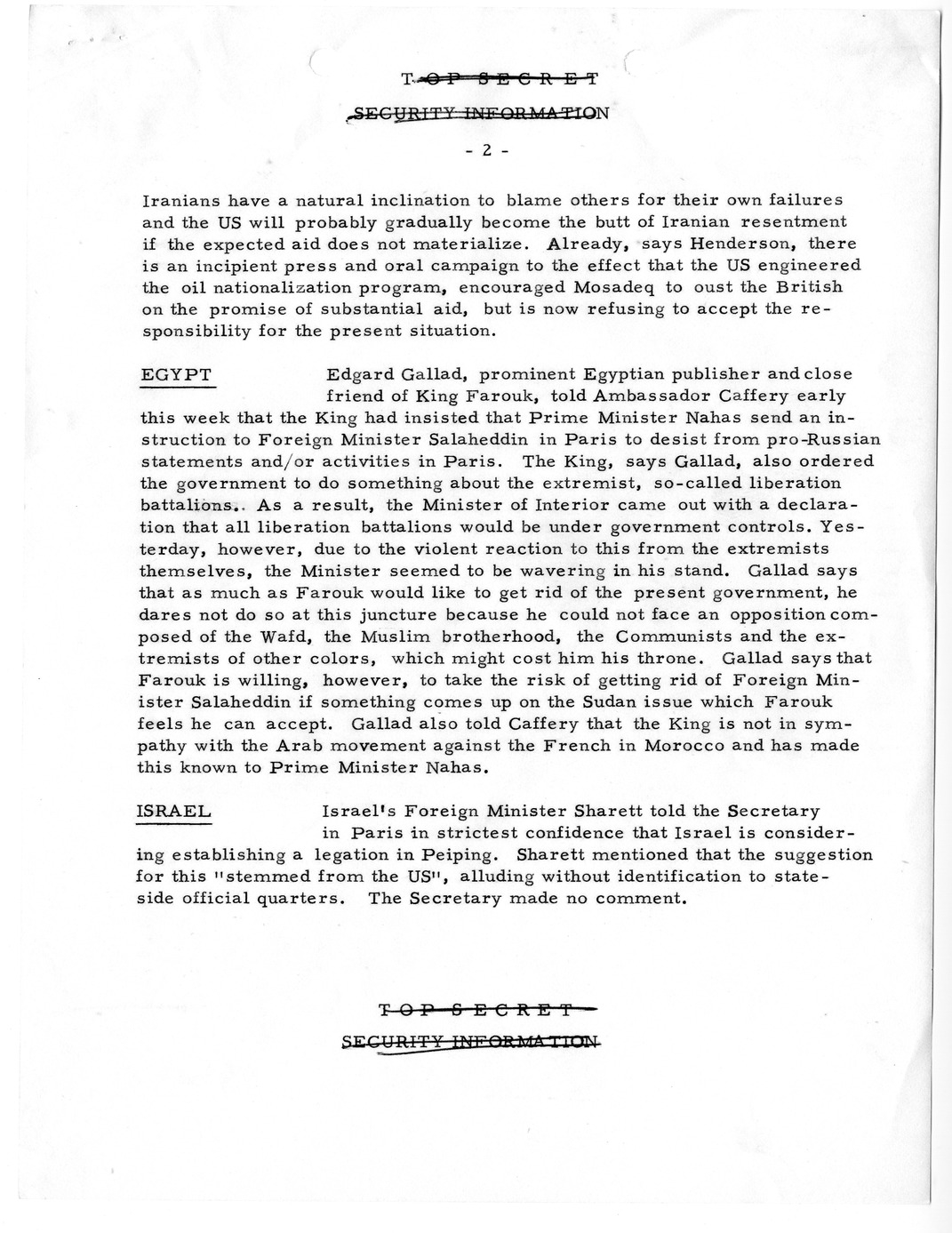 Memorandum, State Department Summary of Telegrams