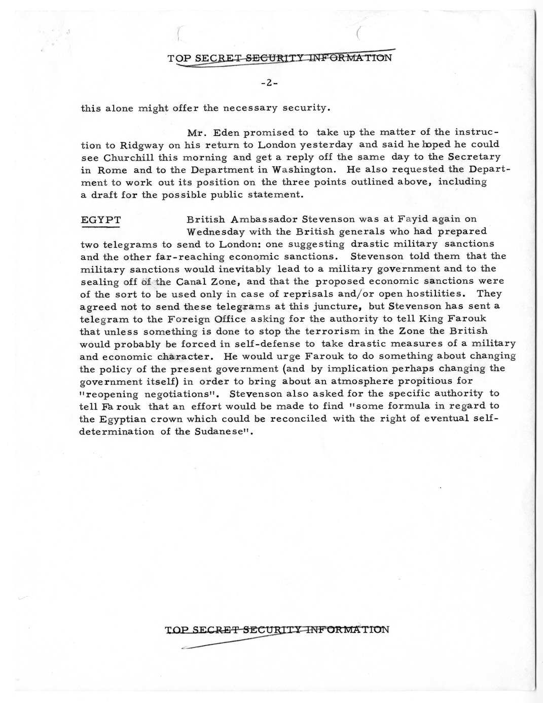 Memorandum, State Department Summary of Telegrams