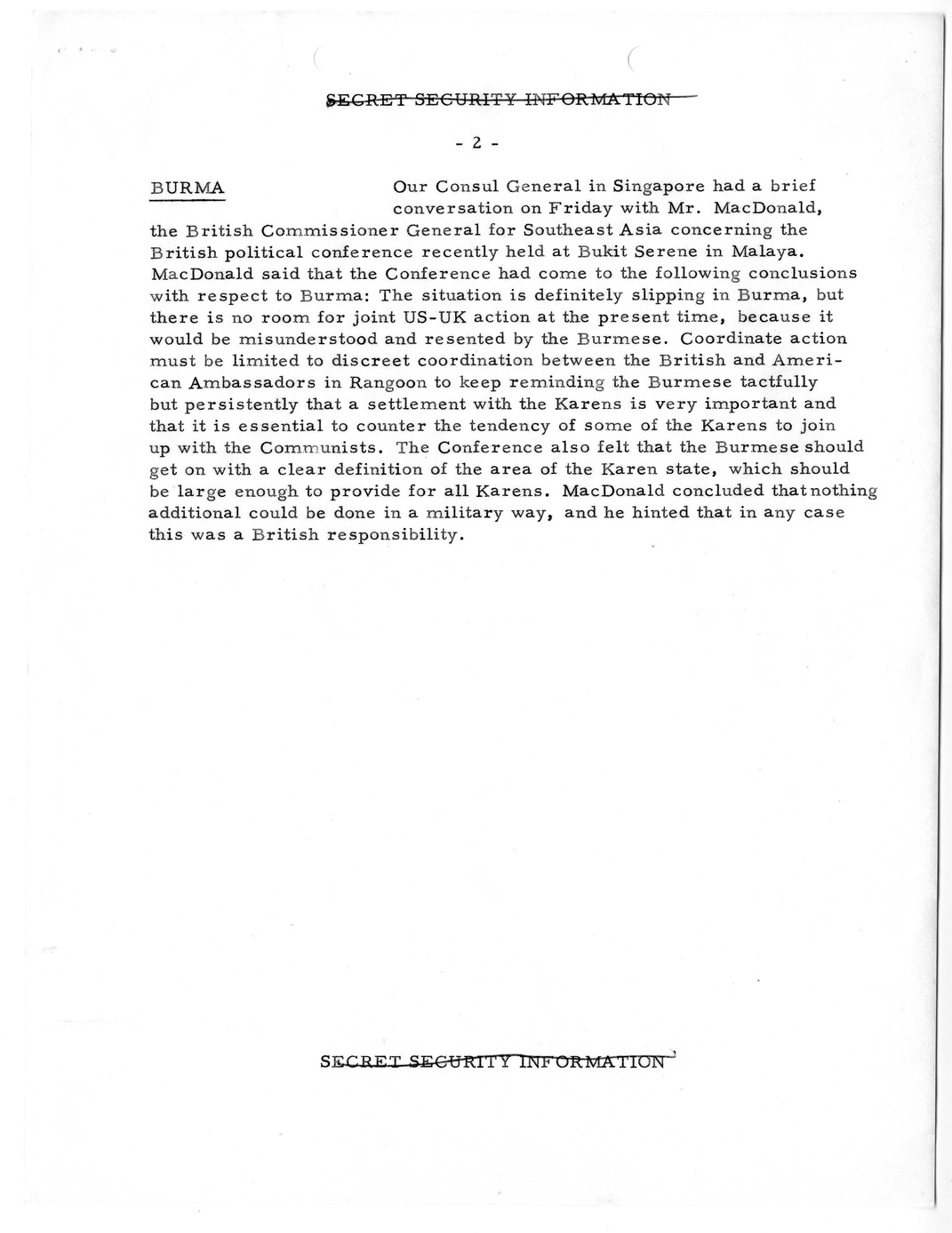 Memorandum, State Department Summary of Telegrams