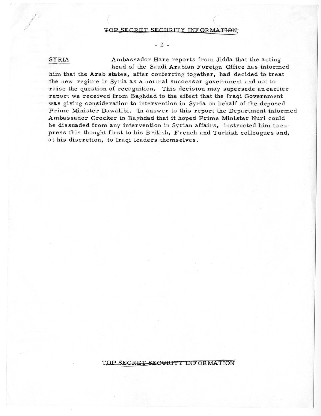 Memorandum, State Department Summary of Telegrams