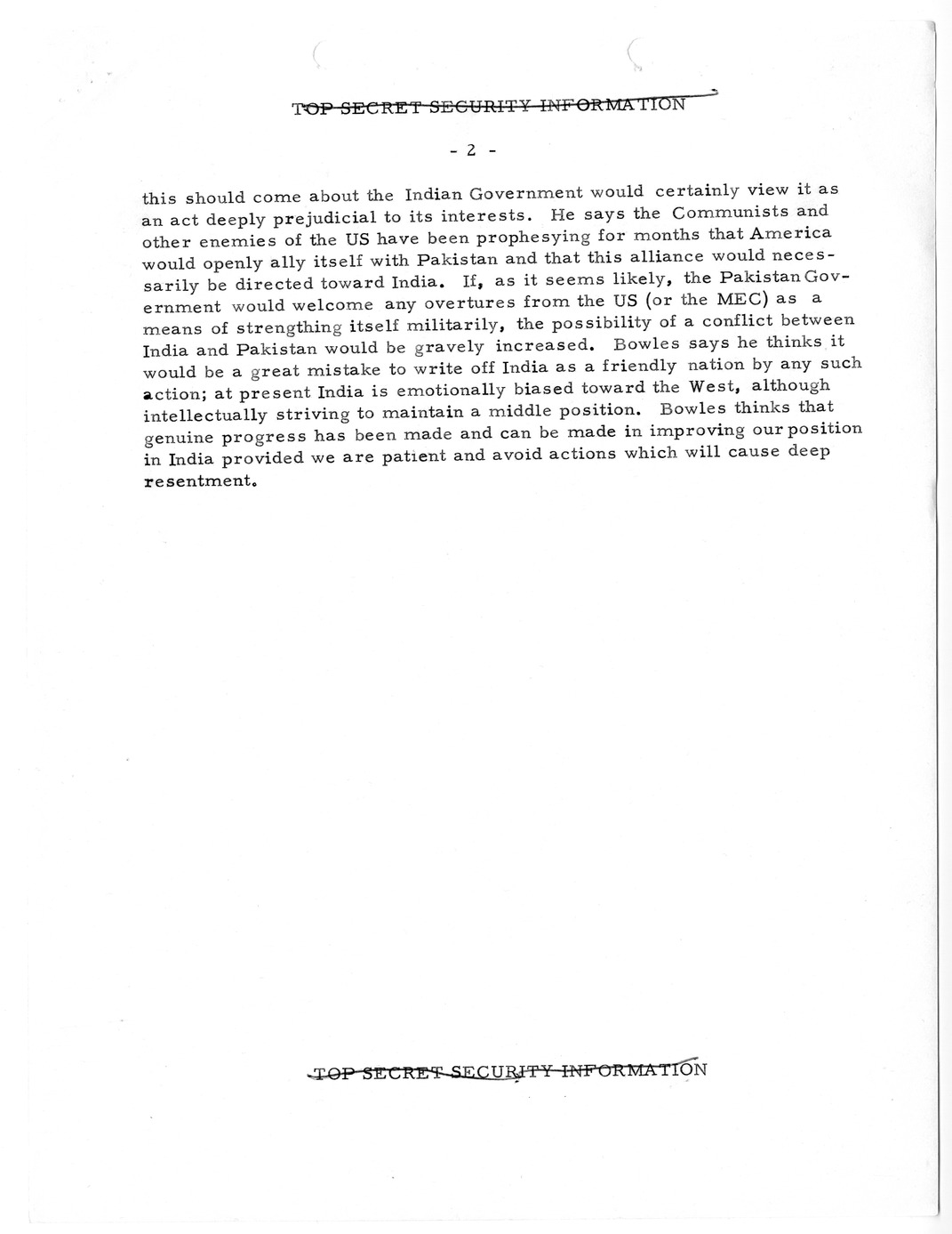 Memorandum, State Department Summary of Telegrams