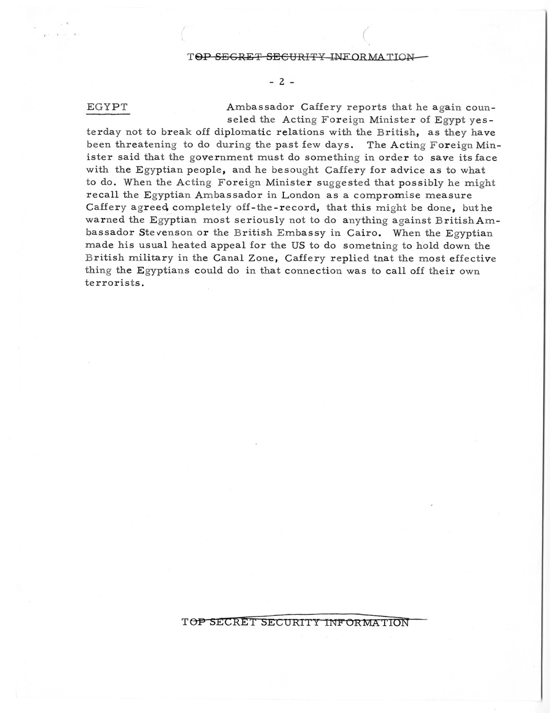 Memorandum, State Department Summary of Telegrams
