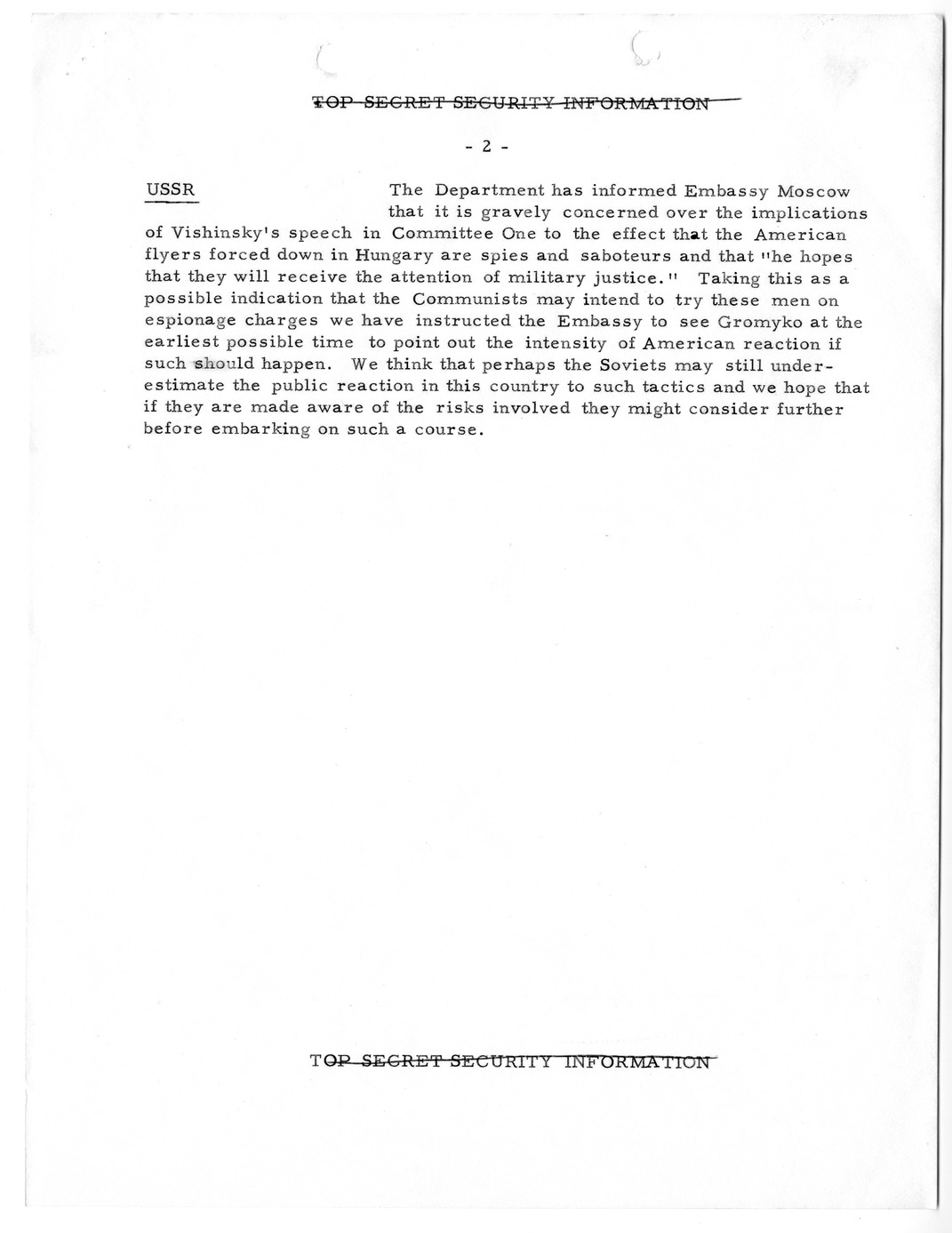 Memorandum, State Department Summary of Telegrams