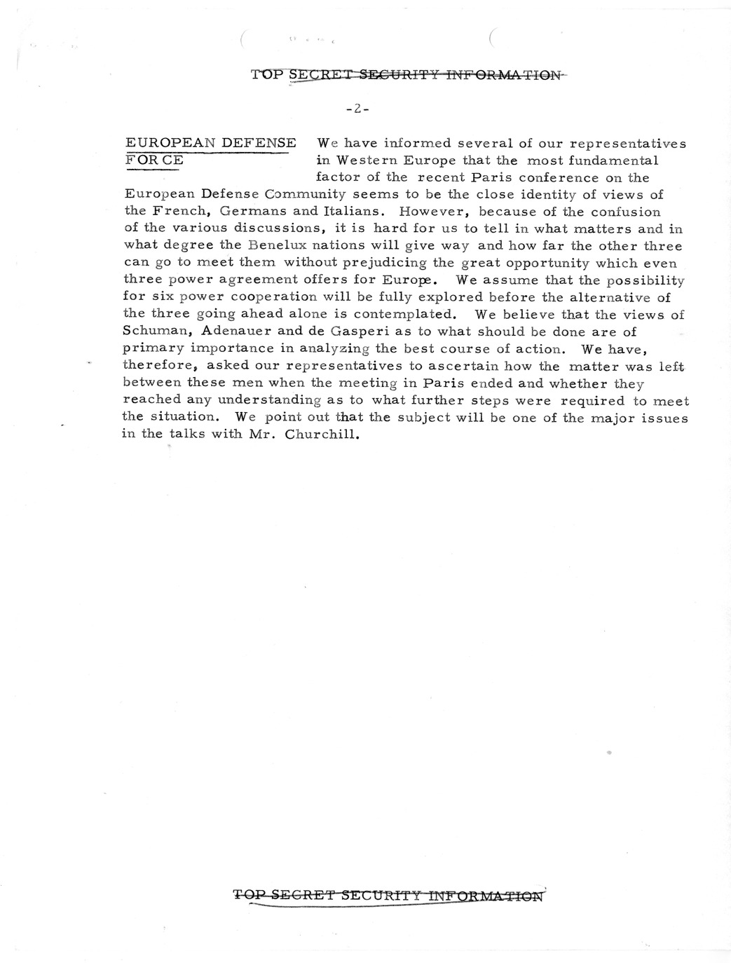 Memorandum, State Department Summary of Telegrams