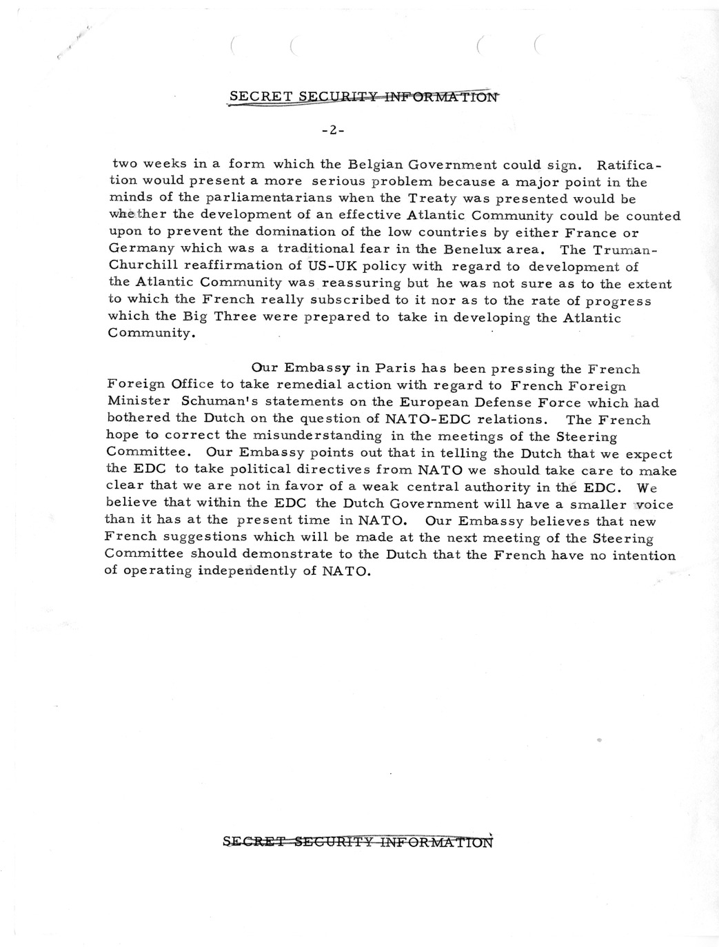 Memorandum, State Department Summary of Telegrams