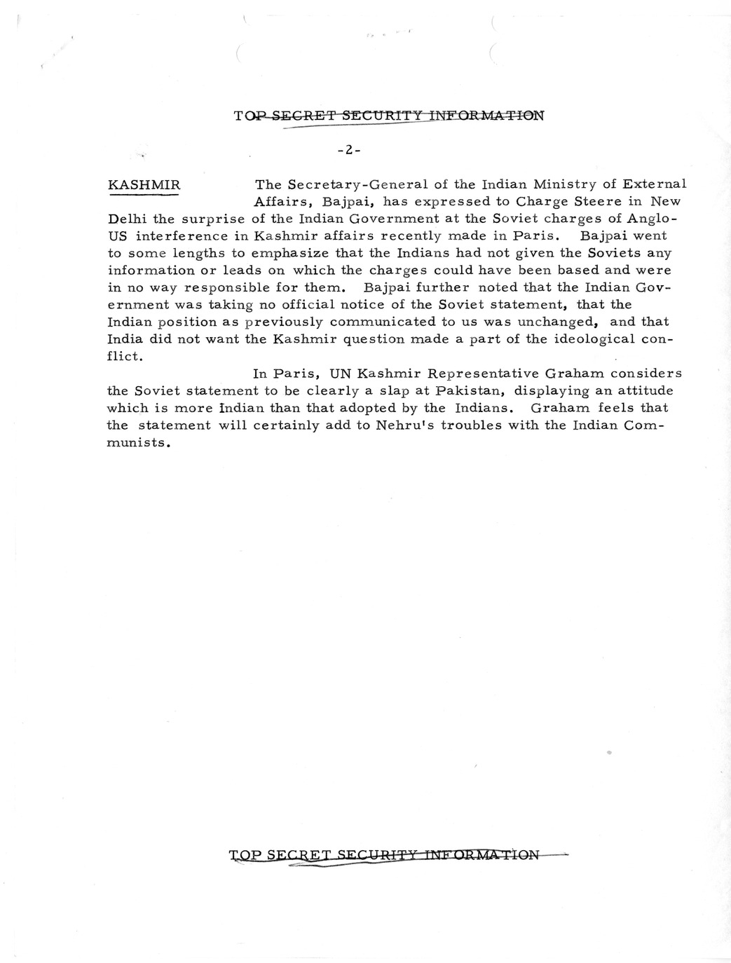 Memorandum, State Department Summary of Telegrams